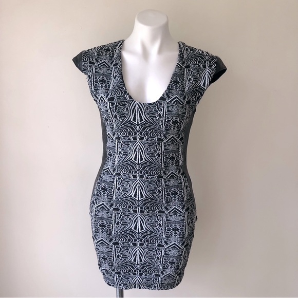 SKY BYZNA Open Back Leather Trim Bodycon Mini Dress, M NWT - Picture 7 of 13